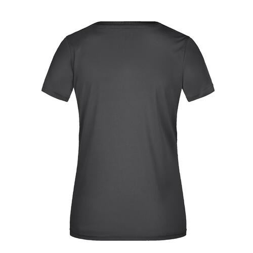 Schwarzes Polyester T-Shirt mit V-Ausschnitt und kurzen �rmeln.