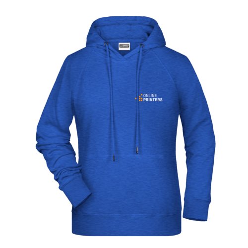 Blau melierter Baumwoll-Polyester-Hoodie fr Damen mit Kapuze.