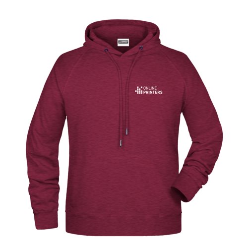 Burgunderfarbener Baumwoll-Polyester-Hoodie fr Herren mit Kapuze und Kordelzug.