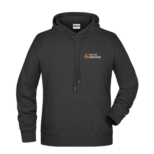 Schwarzer Baumwoll-Polyester-Hoodie mit Kapuze und Kordelzug.