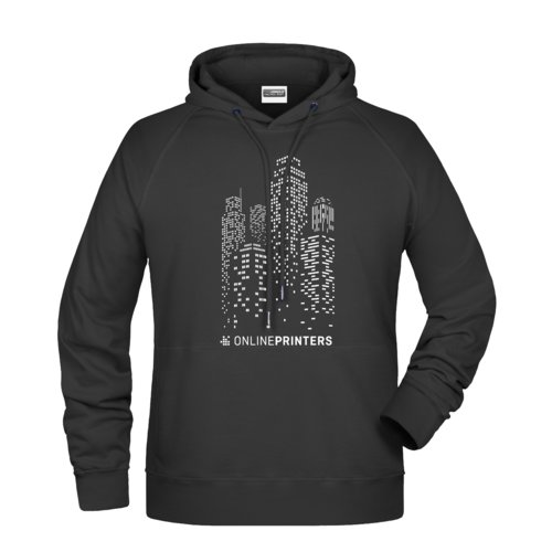 Schwarzer Hoodie aus Baumwollmischung mit Kapuze und Kngurutasche.