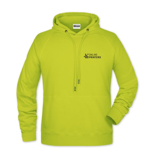 Neongelber Hoodie aus Baumwollmischung mit Kapuze und Kordelzug.