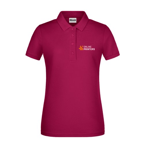 Burgunderfarbenes Damen-Poloshirt aus Baumwolle mit kurzer Knopfleiste.