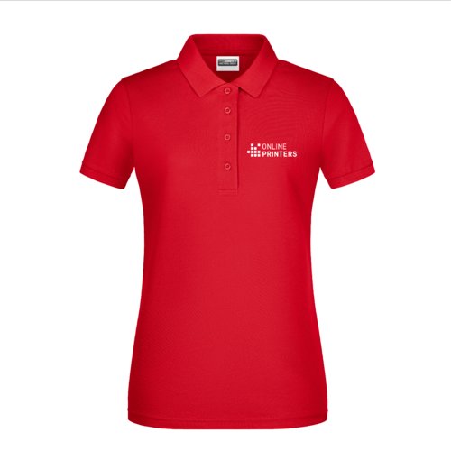 Rotes Damen-Poloshirt aus Baumwolle mit kurzen rmeln.