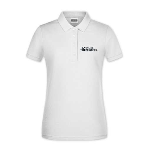 Weisses Baumwoll-Poloshirt im Damen-Schnitt mit Knopfleiste.