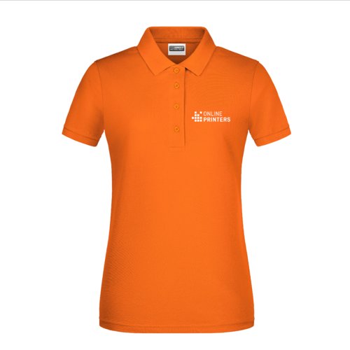 Oranges Damen-Poloshirt aus Baumwolle mit kurzer Knopfleiste.