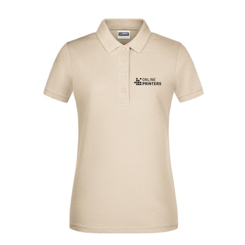 Beiges Baumwoll-Poloshirt fr Damen mit kurzer Knopfleiste.
