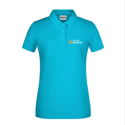 Trkisfarbenes Baumwoll-Poloshirt fr Damen mit Knopfleiste.