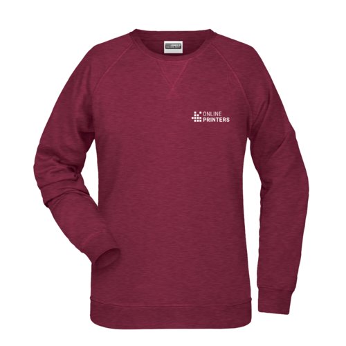 Burgunderrotes Damen-Sweatshirt aus Baumwollmischgewebe mit Rundhalsausschnitt.
