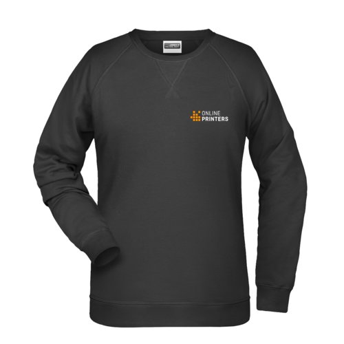 Schwarzes Damen-Sweatshirt aus Baumwollmischgewebe mit Rundhalsausschnitt.
