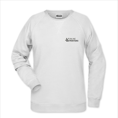 Weies Baumwoll-Polyester-Damen Sweatshirt mit langen rmeln.