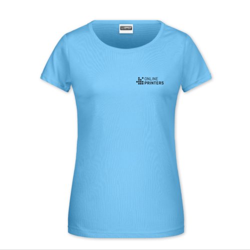 Himmelblaues Baumwoll-T-Shirt fr Damen mit Rundhalsausschnitt.