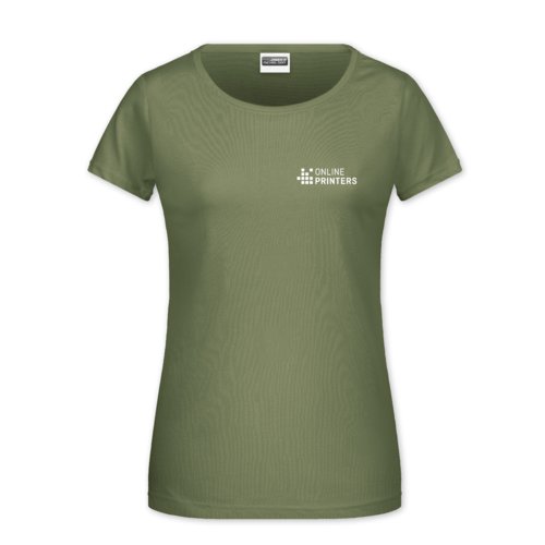 Khaki Baumwoll-T-Shirt fr Damen mit kurzen rmeln.