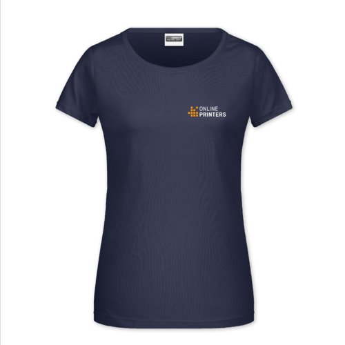 Schwarzblaues Baumwoll-T-Shirt fr Damen mit kurzen rmeln.