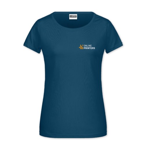 Petrolfarbenes Baumwoll-T-Shirt fr Damen mit kurzen rmeln.