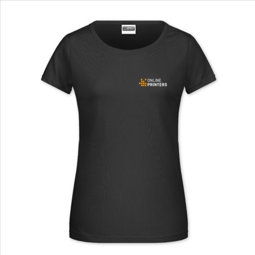 Schwarzes Baumwoll-T-Shirt fr Damen mit kurzen rmeln.