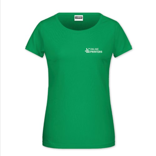 Grnes Baumwoll-T-Shirt fr Damen mit kurzen rmeln und Rundhalsausschnitt.