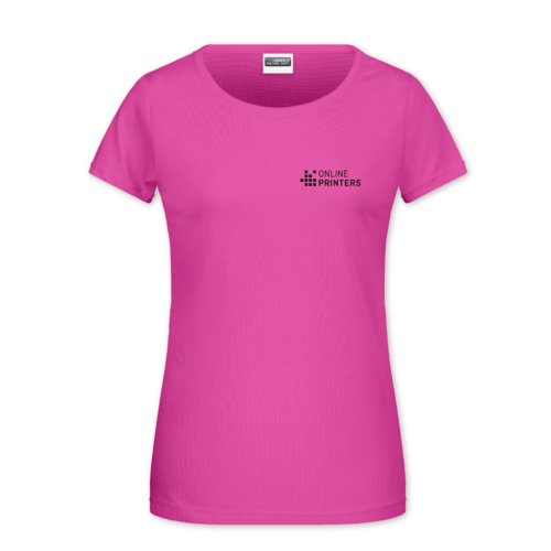 Pinkes Baumwoll-T-Shirt fr Damen mit kurzen rmeln.