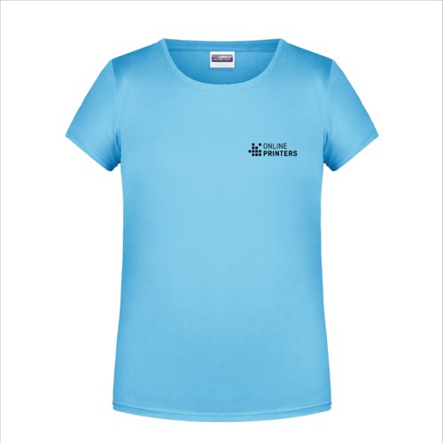 Himmelblaues Baumwoll-T-Shirt fr Mdchen mit Rundhalsausschnitt.