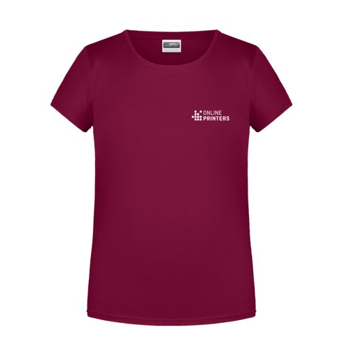 Burgunderrotes Baumwoll-T-Shirt fr Mdchen mit kurzen rmeln.