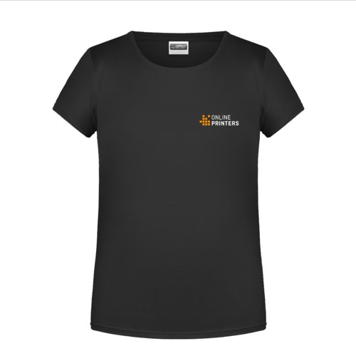 Schwarzes Baumwoll-T-Shirt fr Mdchen mit kurzen rmeln.