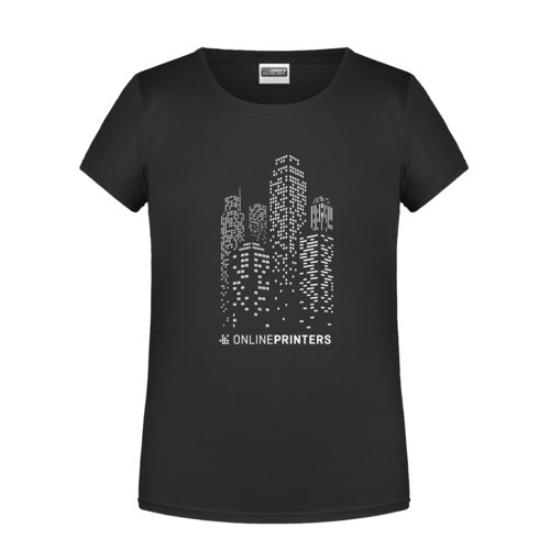 Schwarzes Baumwoll-T-Shirt fr Mdchen mit kurzen rmeln.