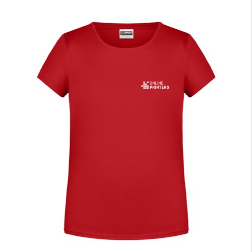 Rotes Baumwoll-T-Shirt fr Mdchen mit kurzen rmeln und Rundhalsausschnitt.