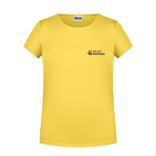 Gelbes Baumwoll-T-Shirt fr Mdchen mit kurzen rmeln.