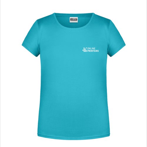 Trkisfarbenes Baumwoll-T-Shirt fr Mdchen mit kurzen rmeln.