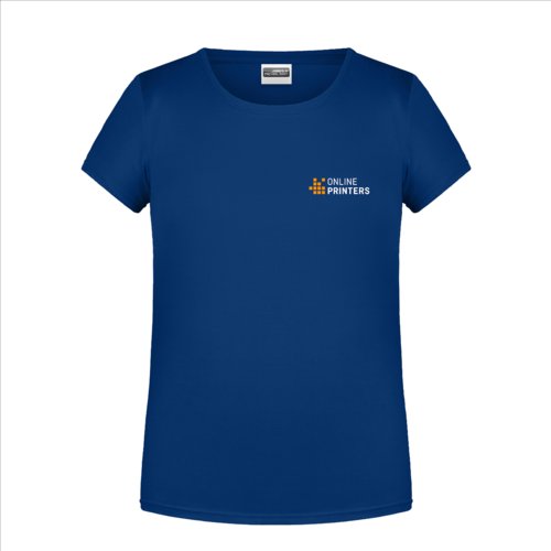 Dunkelblaues Baumwoll-T-Shirt fr Mdchen mit kurzen rmeln.