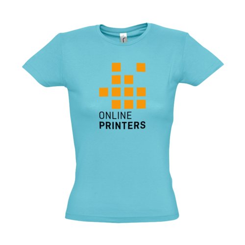 Atollblaue Damen T-Shirts aus Baumwolle mit kurzen rmeln.