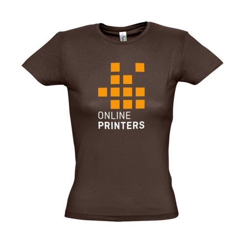 Braunes Baumwoll-T-Shirt fr Damen mit kurzen rmeln.
