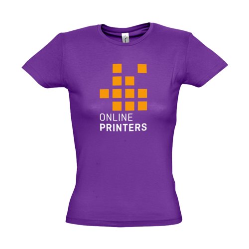 Dunkelviolettes Baumwoll-T-Shirt fr Damen mit kurzen rmeln.
