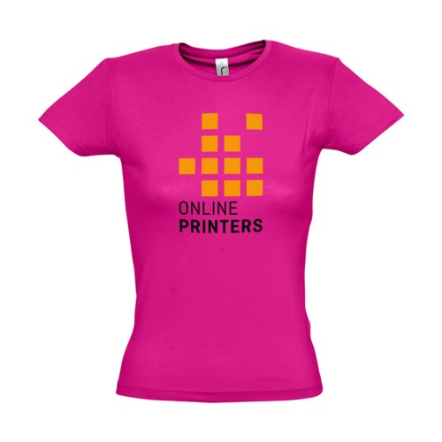Fuchsia Baumwoll-T-Shirt fr Damen mit kurzem Arm.