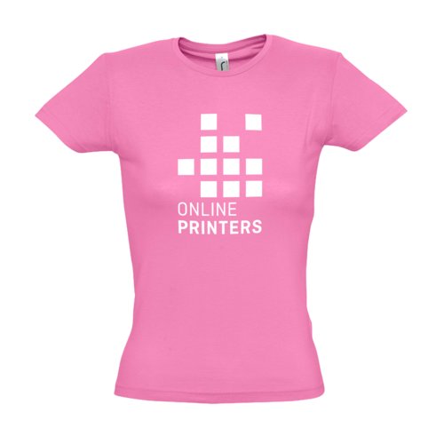Rosa Baumwoll-T-Shirt fr Damen mit kurzen rmeln.