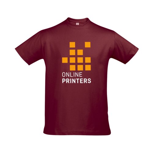 Burgunderrotes Baumwoll-T-Shirt fr Herren mit kurzen rmeln.