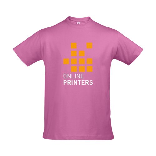 Rosa Baumwoll-T-Shirt fr Herren mit kurzen rmeln und Rundhalsausschnitt.