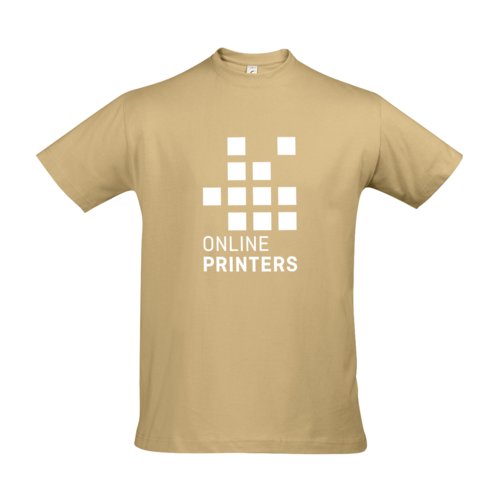 Sandfarbenes Baumwoll-T-Shirt fr Herren mit kurzen rmeln.