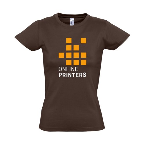 Braunes Baumwoll-T-Shirt fr Damen mit kurzen rmeln.