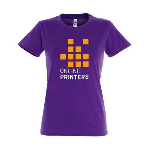 Dunkelviolettes Damen T-Shirt aus Baumwolle mit kurzen rmeln.
