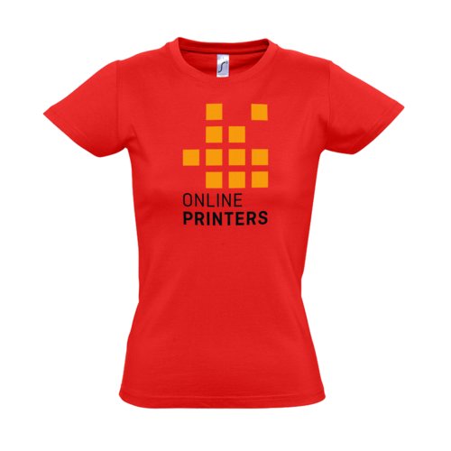 Rotes Baumwoll-T-Shirt fr Damen mit kurzen rmeln.