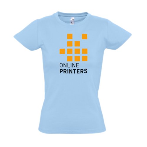 Himmelblaues Baumwoll-T-Shirt fr Damen mit kurzen rmeln.