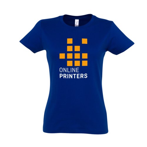 Dunkelblaues Baumwoll-T-Shirt fr Damen mit kurzen rmeln.