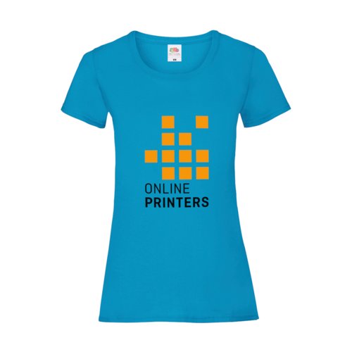 Azurblaues Damen T-Shirt aus Baumwolle mit kurzem Arm.