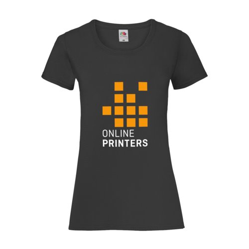 Schwarzes Damen T-Shirt aus Baumwolle mit kurzen rmeln und Rundhalsausschnitt.