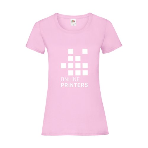 Hellrosa Baumwoll-T-Shirt fr Damen mit kurzen rmeln.