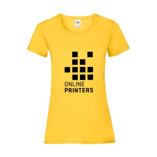 Gelbes Baumwoll-T-Shirt fr Damen mit kurzen rmeln.