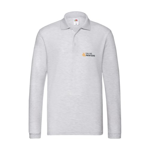 Aschgraues Baumwoll-Poloshirt mit langen rmeln und Knopfleiste.