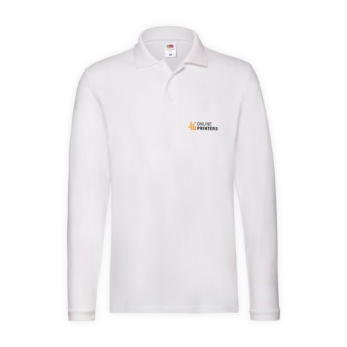 Weies Baumwoll-Poloshirt mit langen rmeln und Knopfleiste.