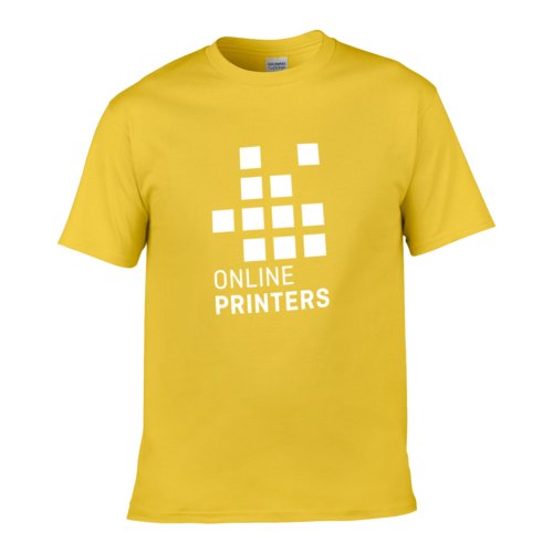 Gelbes Baumwoll-T-Shirt fr Herren mit kurzen rmeln.